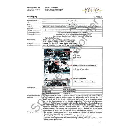 DTC-Gutachten Gesamtgewichts-Auflastung auf 3500 Kg. Gladiator P-7166/19