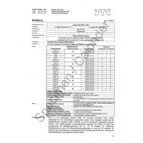 DTC-Gutachten Spurverbreiterung RAM 2500 / 3500 94-05 P-2059/07