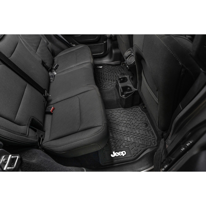 Gummimatten-Set vorne & hinten schwarz mit Jeep-Schriftzug in verschiedenen Farben