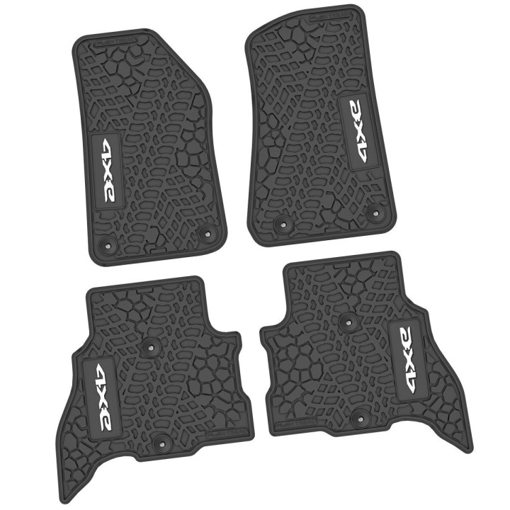 Gummimatten-Set vorne & hinten schwarz mit 4xe-Schriftzug in verschiedenen Farben
