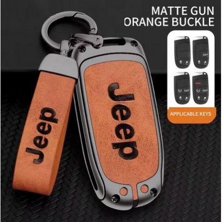 Cover für Schlüsselfernbedienung Aluminium mit Leder-Insert beige "Jeep"