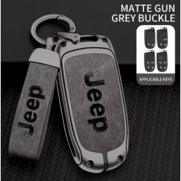 Cover für Schlüsselfernbedienung Aluminium mit Leder-Insert grau "Jeep"