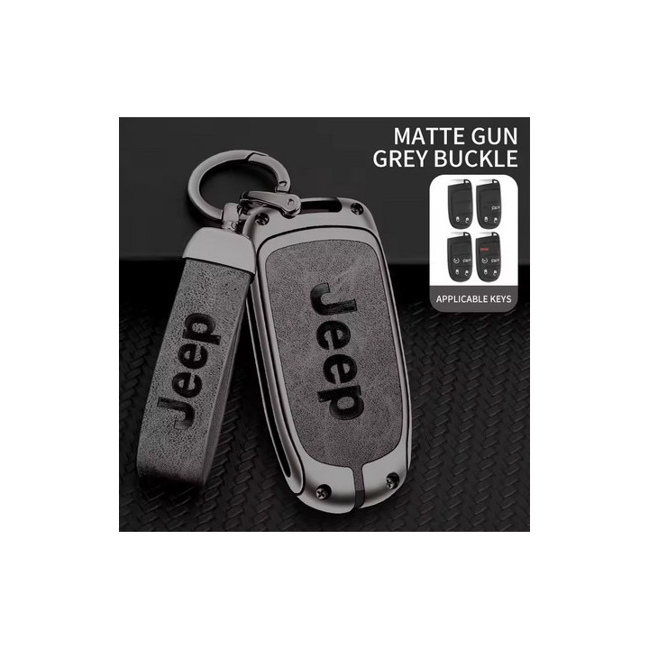 Cover für Schlüsselfernbedienung Aluminium mit Leder-Insert grau "Jeep"