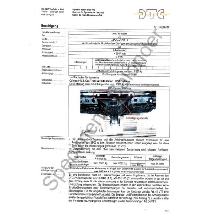 Anhängelast-Erhöhung auf 3500kg Wrangler JLU