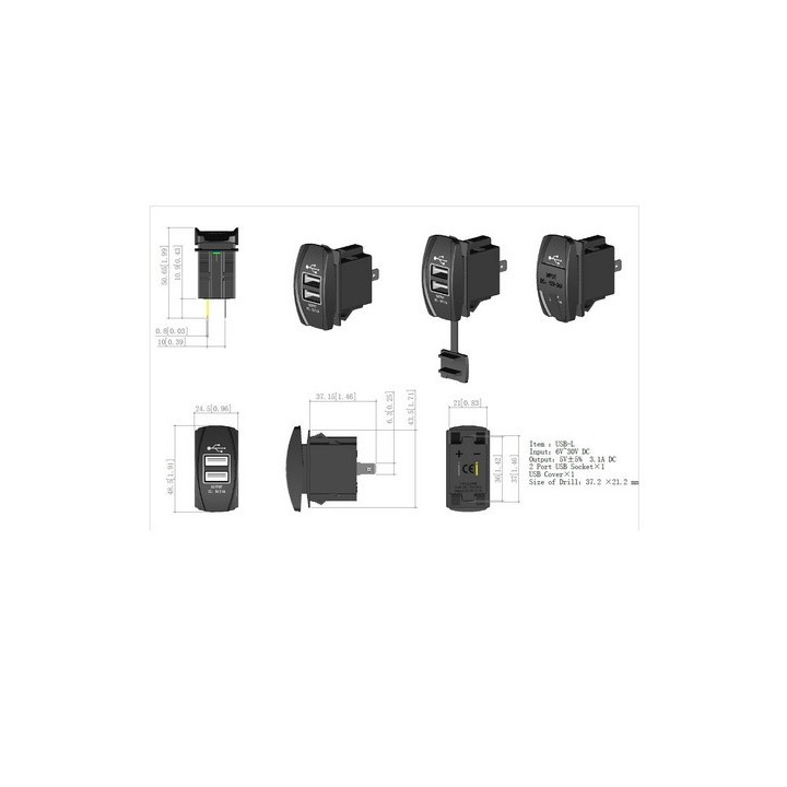Kippschalter-Blende mit 2 USB-Ports und blauer Beleuchtung