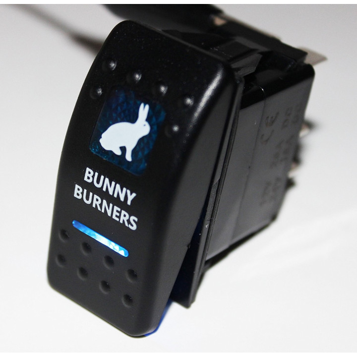 Kippschalter "Bunny Burners" mit blauer Beleuchtung